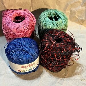 Katia Bolero 50g Yarn Lot Blue Pink Green Black Red Metallic Cotton Blend 4pc
